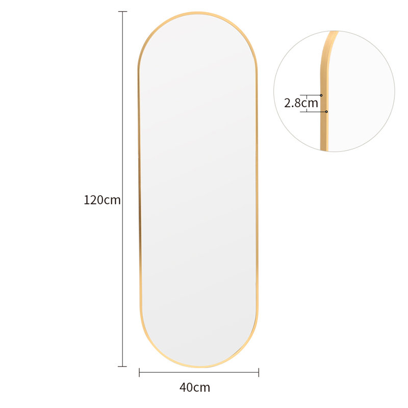 Metal Oval Mirror, 120 cm H x 40 cm W