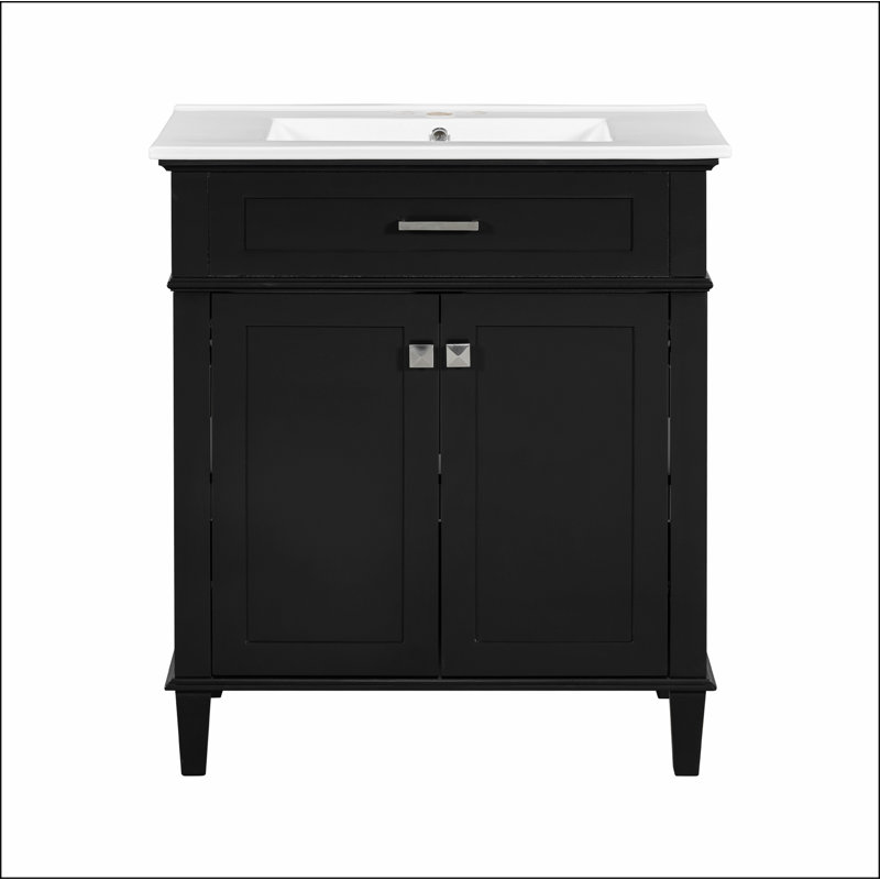 Meuble-lavabo de 30 po avec lavabo en céramique, porte à fermeture en douceur et tablettes réglables, Argent argent