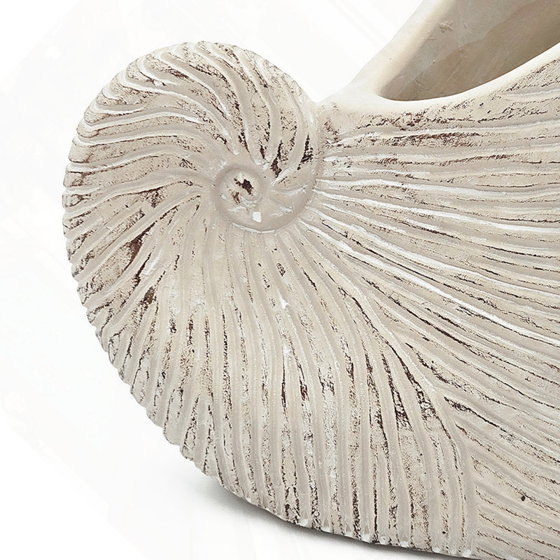8.5X5.5X6.3" Sand And Cement Nautilus Shell Planter With Textured Beige Finish, 6.3" H x 8.5" W x 5.5" D