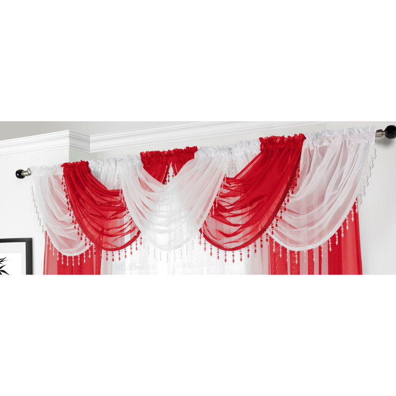 Ned Single Beaded Voile Swag, Red