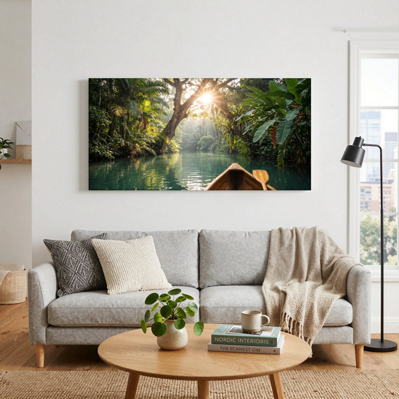 Ensemble de 1 tableau sur toile Jungle River, L 40 po x H 20 po, Toile tendue