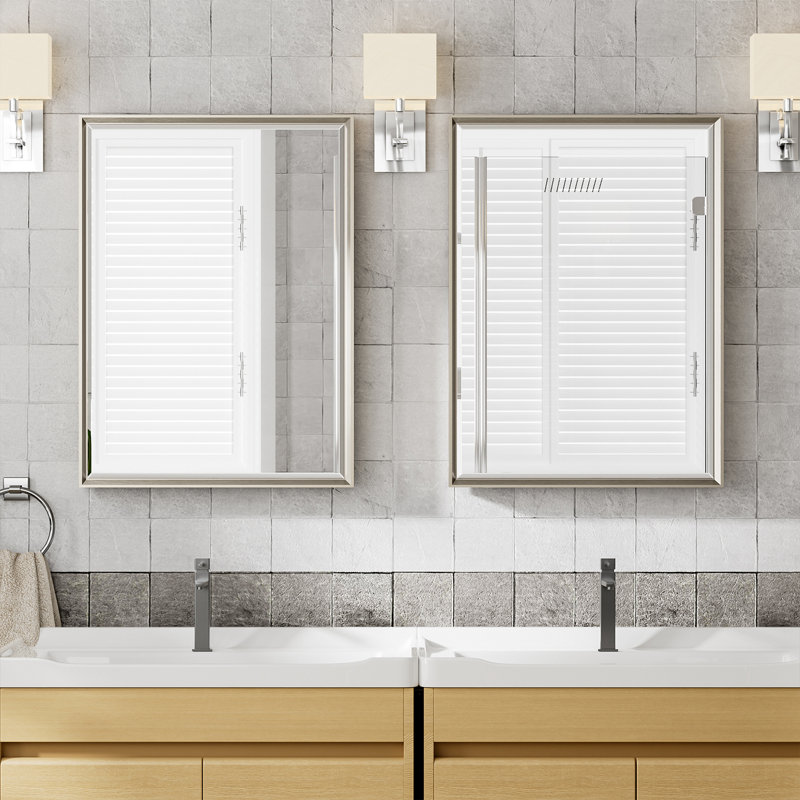 Miroir de salle de bain mural Lohoski, 32 po x 24 po, Nickel brossé