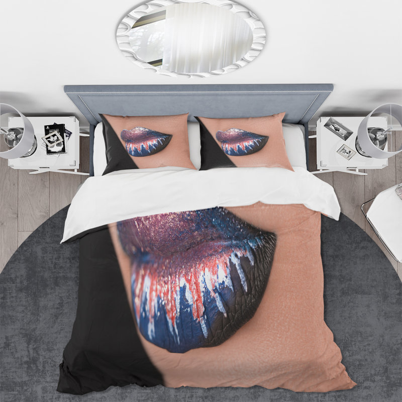 Creative and Fashion Make Up On Woman Lips - Ensemble de housse de couette moderne - Microfibre de polyester