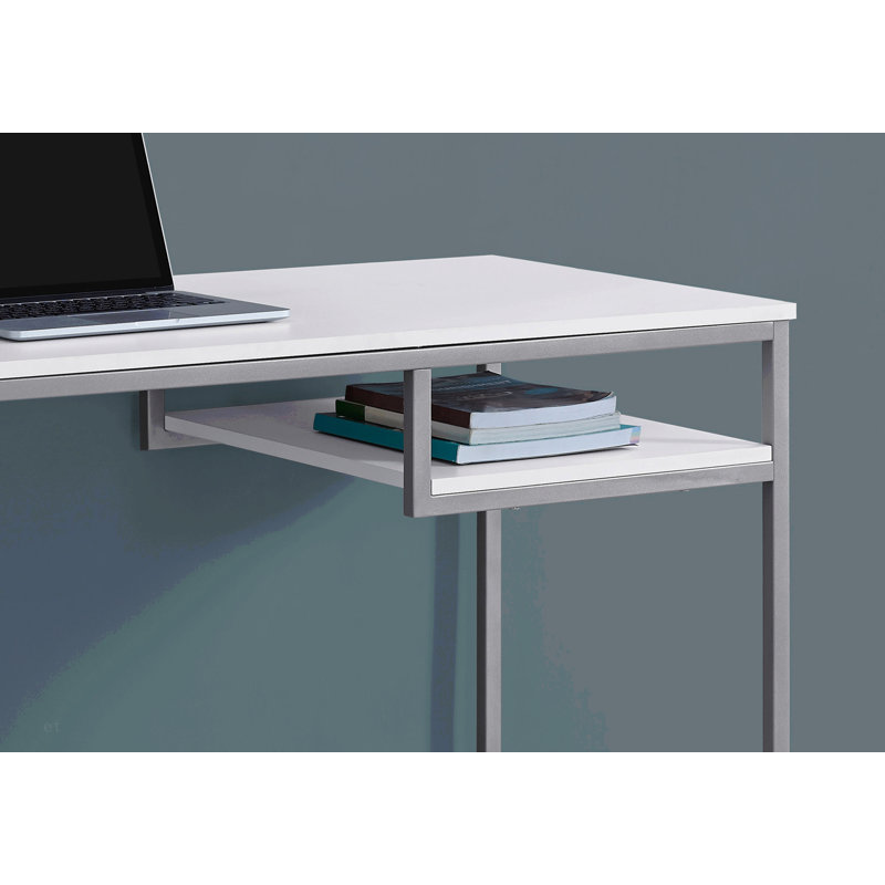 Computer Desk, Home Office, Laptop, 48"L, Work Laminate,  Metal, Contemporary, Modern, White, Silver