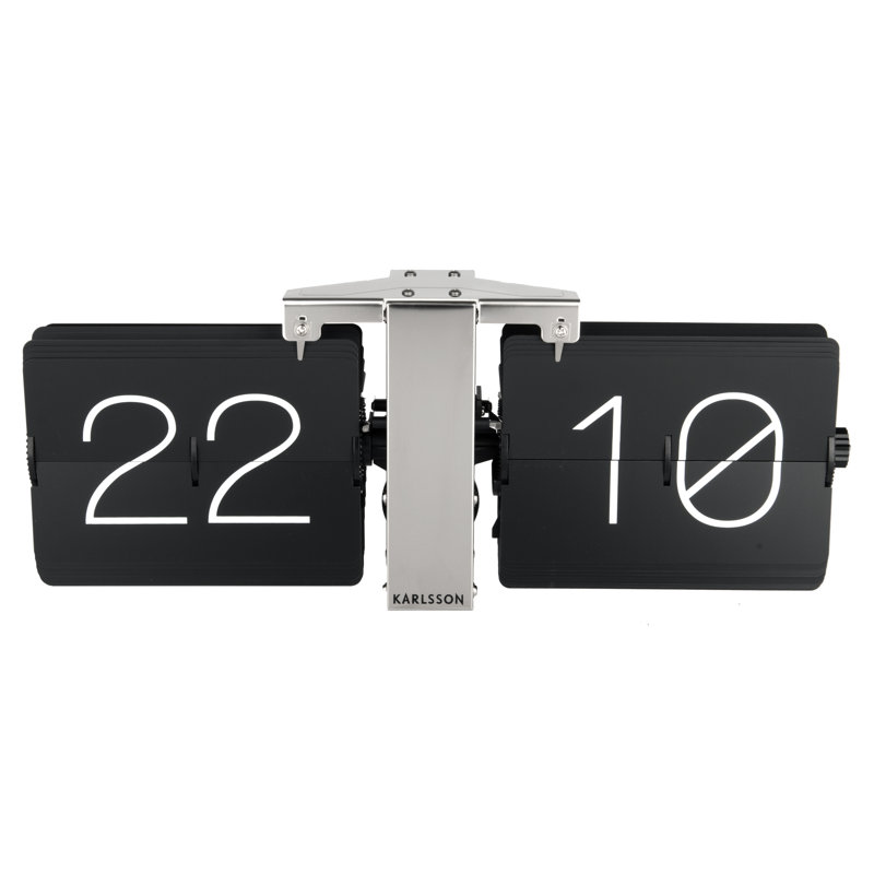 Metal Wall Clock, 14cm H x 36cm W x 8.5cm D, Black/Chrome