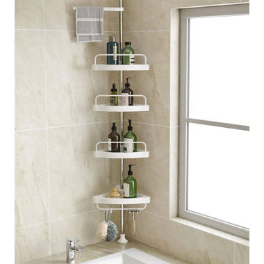 SEIRIONE Rustproof Shower Corner Caddy Organizer for Bathroom, Freestanding Tension  Pole with 4 Baskets, for Bathtub Shampoo Accessories Storage Rack,56 to 114  Inch Height, Bronze