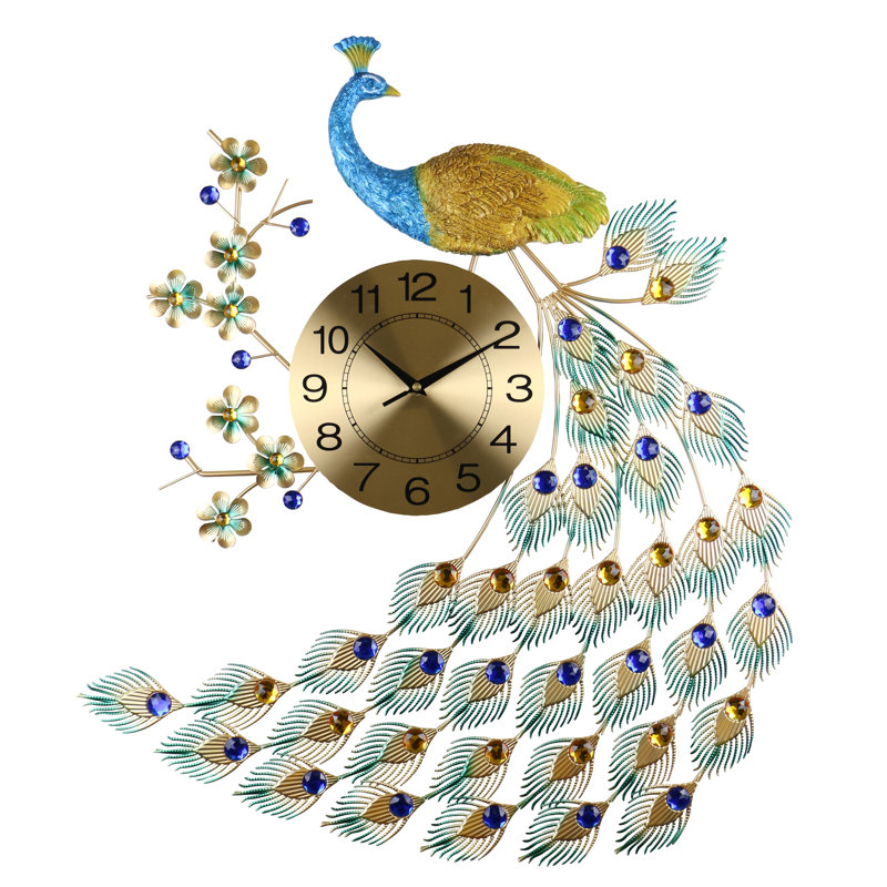Très grande horloge murale paon Shala