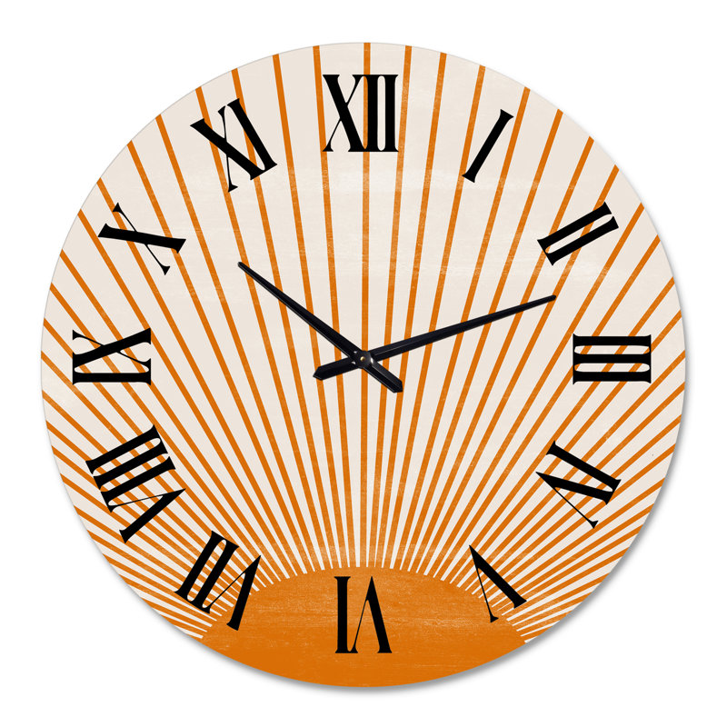Orange Sun Print III - horloge murale moderne, Grand
