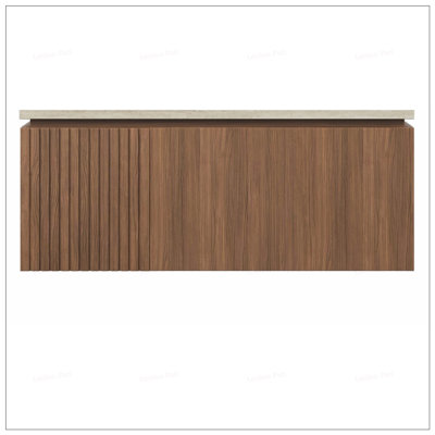 Durable Woodgrain Plywood Cabinet with Double Doors and One Drawer, Perfect for Bathroom Storage and Organization.