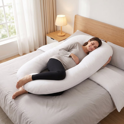 Coussin de grossesse en forme de C avec housse en coton doux, coussin de soutien ergonomique pour le dos, le ventre, les hanches et les jambes, housse lavable