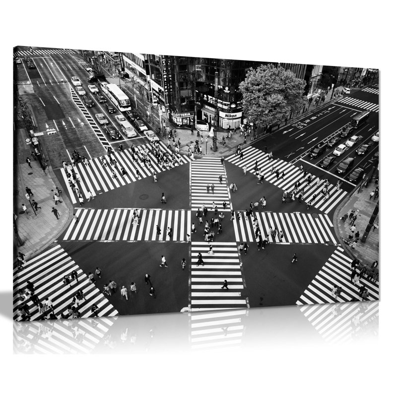 Panther Print Fine Art Prints Black & White Tokyo Ginza Crossing Artistic Framed Canvas Prints, Pictures For Home Walls, Bedroom, Living Room & Bathroom Decor - Wrapped Canvas Art Prints