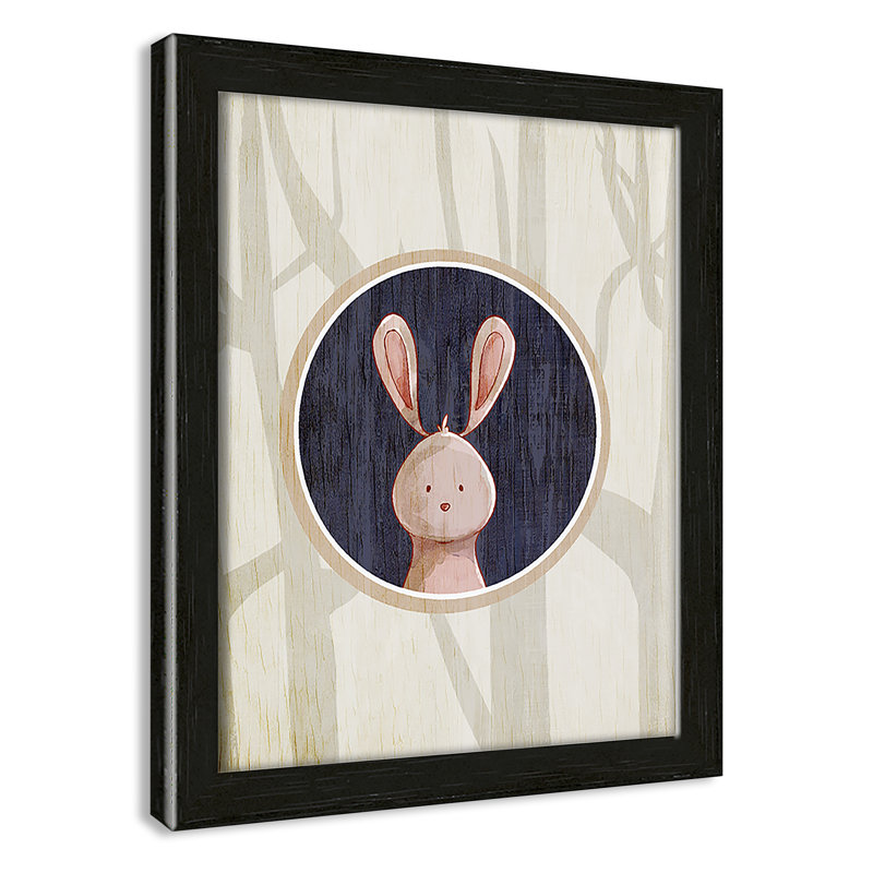 «Juvenile Forest Animals», impression sur papier, H 10 po x l 8 po x P 1,18 po, Encadré de boîte à grain de bois noir