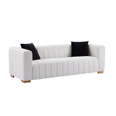 Canapé en velours, canapé en velours moderne avec rampes rondes et pieds en métal pour la vie, le bureau, un appartement trois places blanc (3 places seulement)