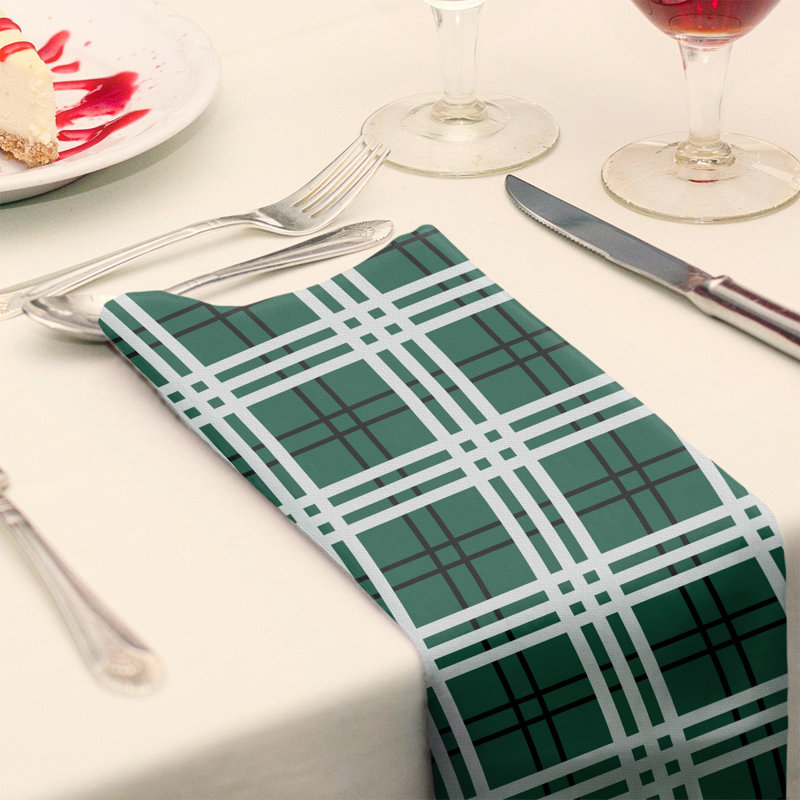 Plaid Square Napkin, Gotham Green/Stealth Black/White, 22" x 22", Polyester