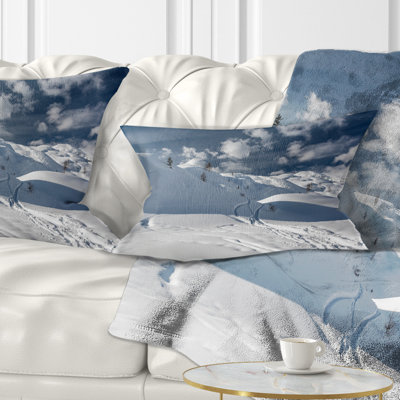 Landscape Ski Tracks on a Slope Lumbar Pillow