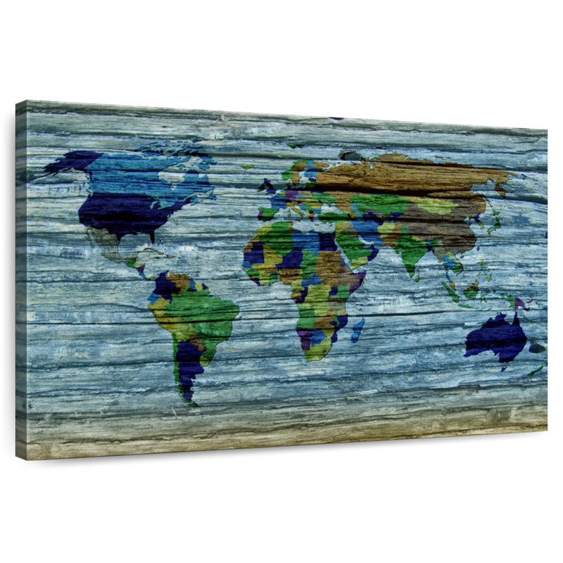 Carte du monde en bois vieilli Aliaz, H 24 po x l 36 po