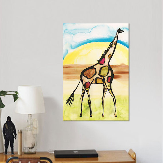 Girafe par Sara Franklin - reproduction, Toile avec cadre noir, Blanc, H 32 po x l 24 po x P 1 po