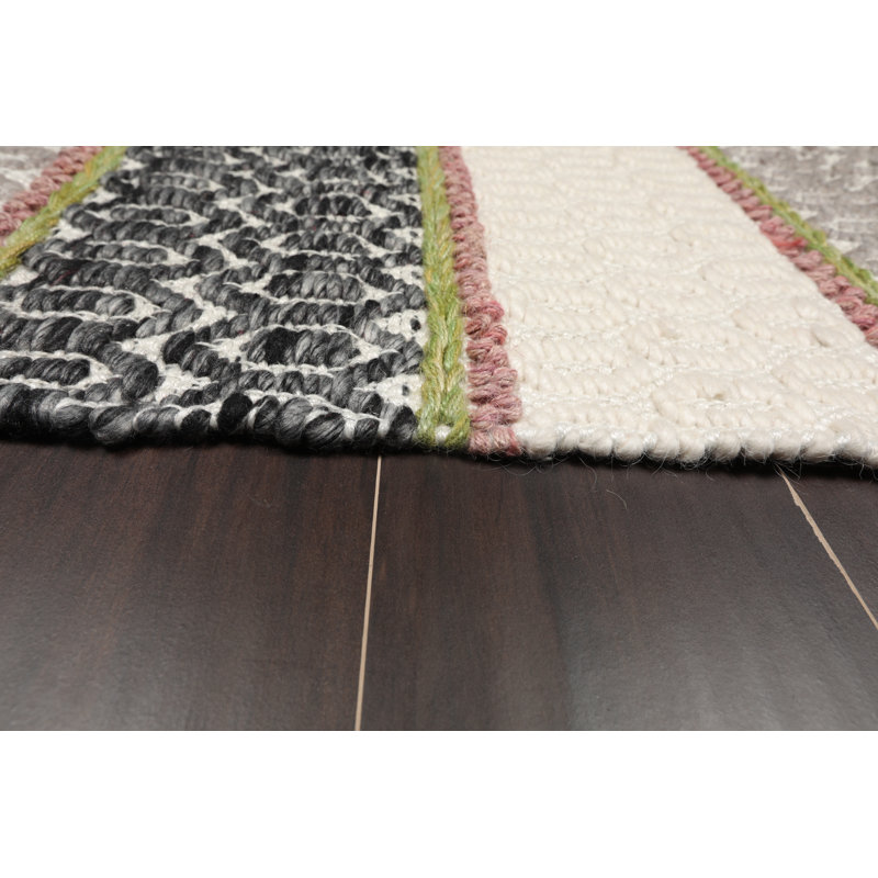 Tapis rectangulaire en polyester tressé à la main Anosh 2 pi x 3 pi ivoire / gris / taupe / vert