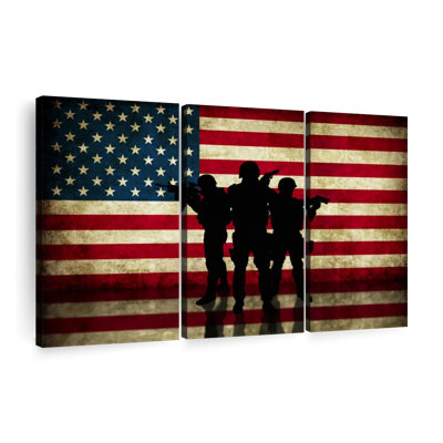 US Flags And Military " USA Flag Military " 3 Piece Art Set