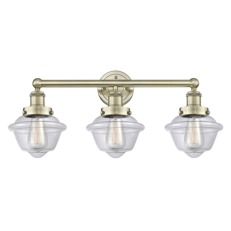 Éclairage pour meuble-lavabo à 3 lumières à intensité variable Grourke, Transparent, Laiton antique