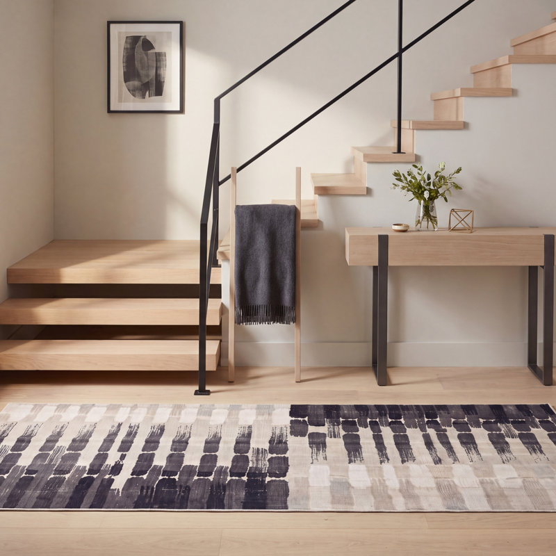 Tapis Brass2 moderne à rayures brossées grises et noires, lavable à la machine, antidérapant, à poils courts, pour intérieur et extérieur, adapté aux animaux domestiques, idéal pour le salon, la chambre, la salle à manger, l'entrée, le corridor ou le bureau.