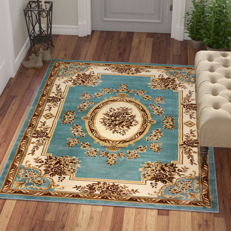 Tapis oriental bleu clair Colindale, Rectangulaire 3 pi 11 po x 5 pi 3 po