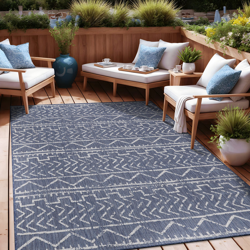 Tapis intérieur / extérieur bleu Waikiki, Rectangle 6 pi x 9 pi