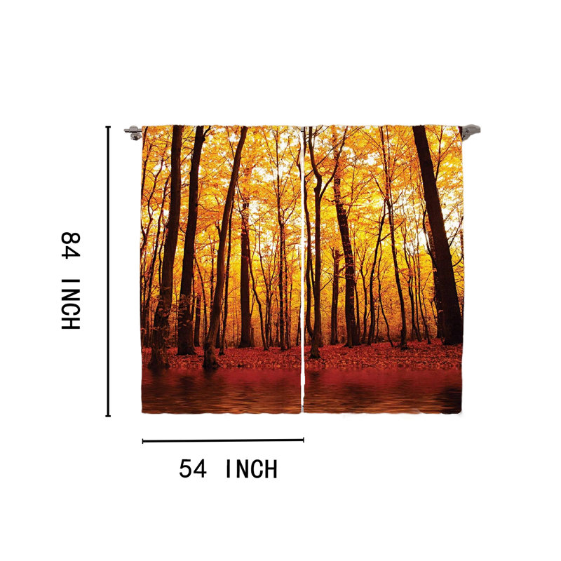 Autumn Forest Polyester Rod Pocket Curtain Panel Set