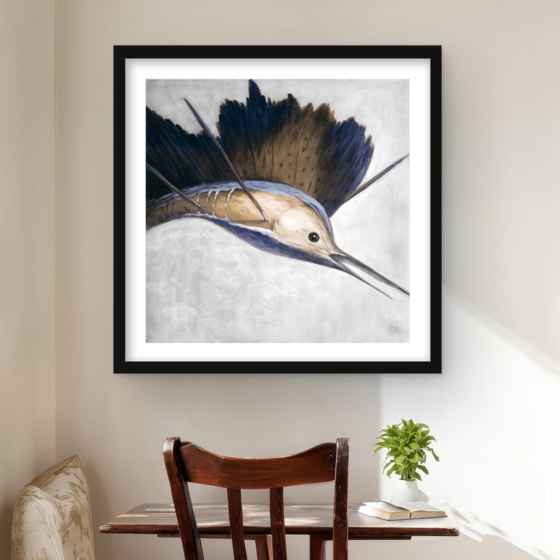 Abstract Swordfish - Sea Blue Framed Matted Print for Decor