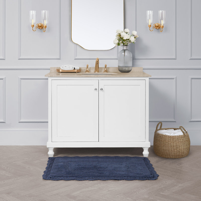 Laura Ashley Crochet Machine Washable Cotton Bath Rug, Indigo, 40" L x 24" W