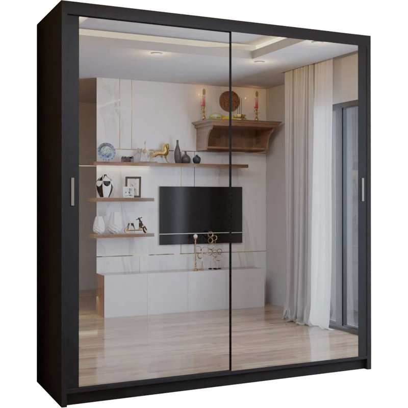 Ashawni 2 Door Laminate Wardrobe, Matte Black, 217cm H x 203cm W x 62cm D