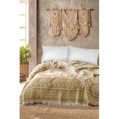 Luxurious Double Pique Blanket, Mustard Color, 86.6 x 94.5 inches | 100% Cotton, 310 GSM | Machine Washable at 86°F, Iron Safe | Perfect for Cozy Bedrooms & Stylish Home Decor, Soft & Durable Fabric