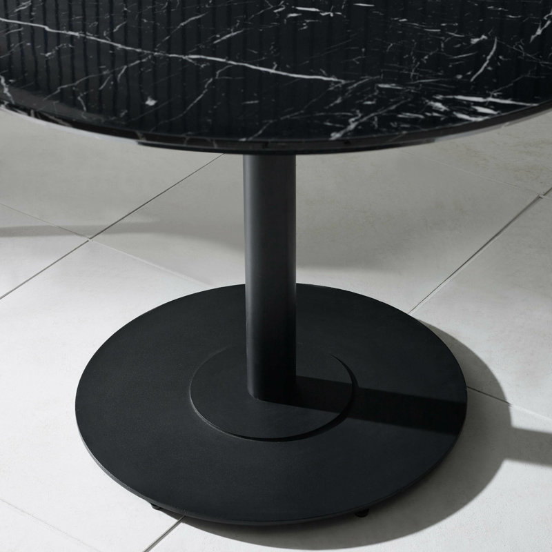 Esman Round Metal Base Dining Table, Black