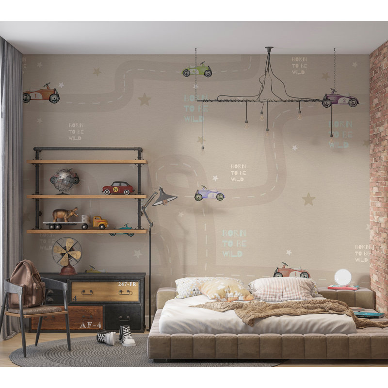 Adhésif mural pelez et collez pour enfants - voitures de course, L 110 po x l 154 po