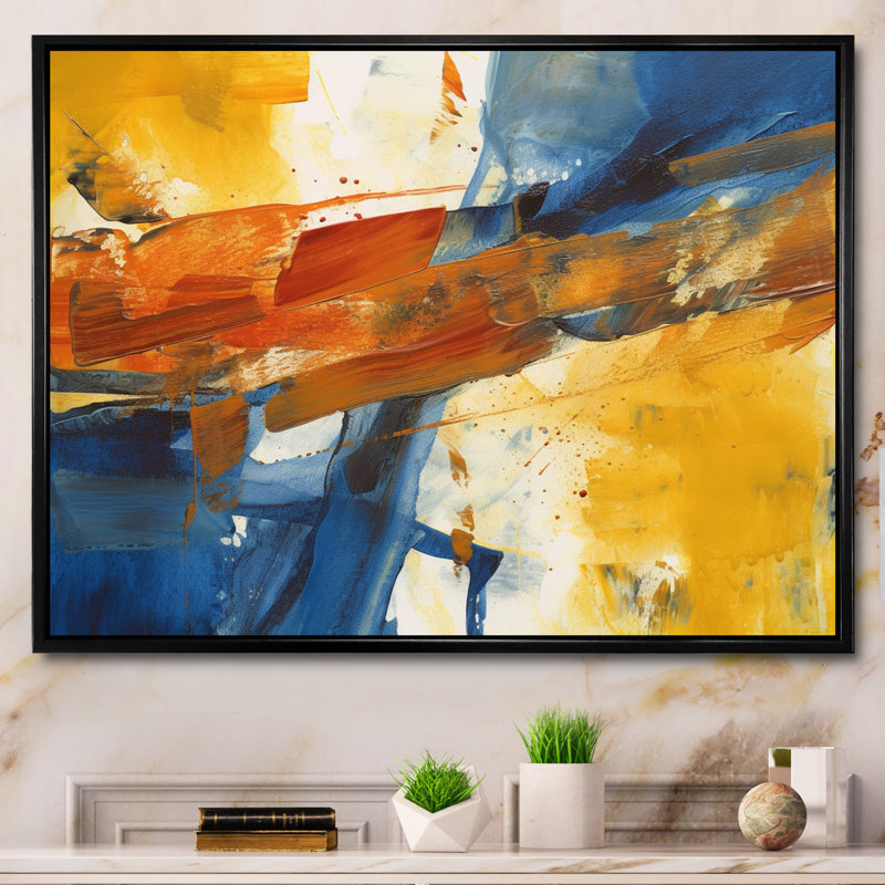 «Evening Glow», abstrait orange et bleu royal - peinture abstraite, art mural, H 16 po x l 32 po x P 1 po