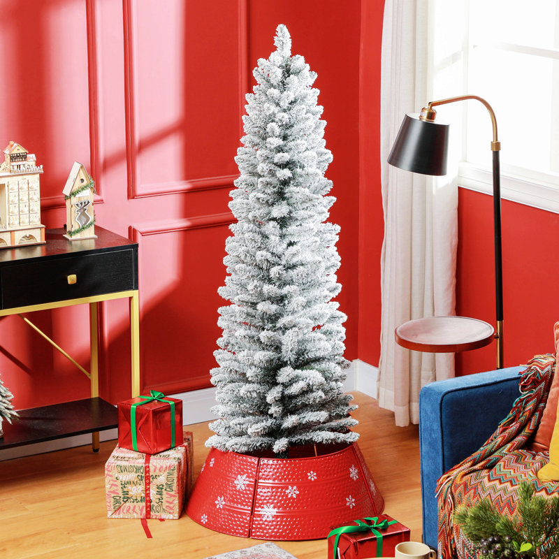 Arbre de Noël artificiel avec 405 pointes enneigées et base en métal, 4.9'