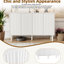 Armoire à porte cannelée chic 55,1 * 13,7 * 35,4 pouces avec pieds en bois massif et tablettes réglables, blanc, pour le salon, le couloir, le vestibule, le placard, les pieds de cuisine à 4 portes minimalistes, 55,1 * 13,7 * 35,4 pouces,-120660238