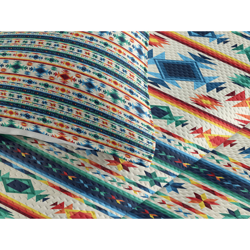 Tribal Eclectic Polyester Geometric Shapes Coverlet, King Bedspread + 2 Shams