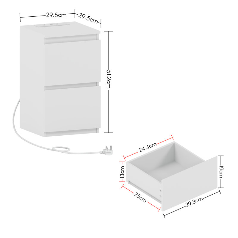 29.5 cm W Bedside Table, White