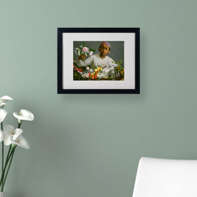 «Woman with Peony», reproduction sur toile encadrée