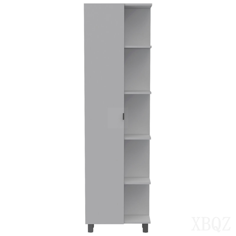 Corner Linen Cabinet, Five External Shelves, Single Door, Four Interior Shelves -White, White