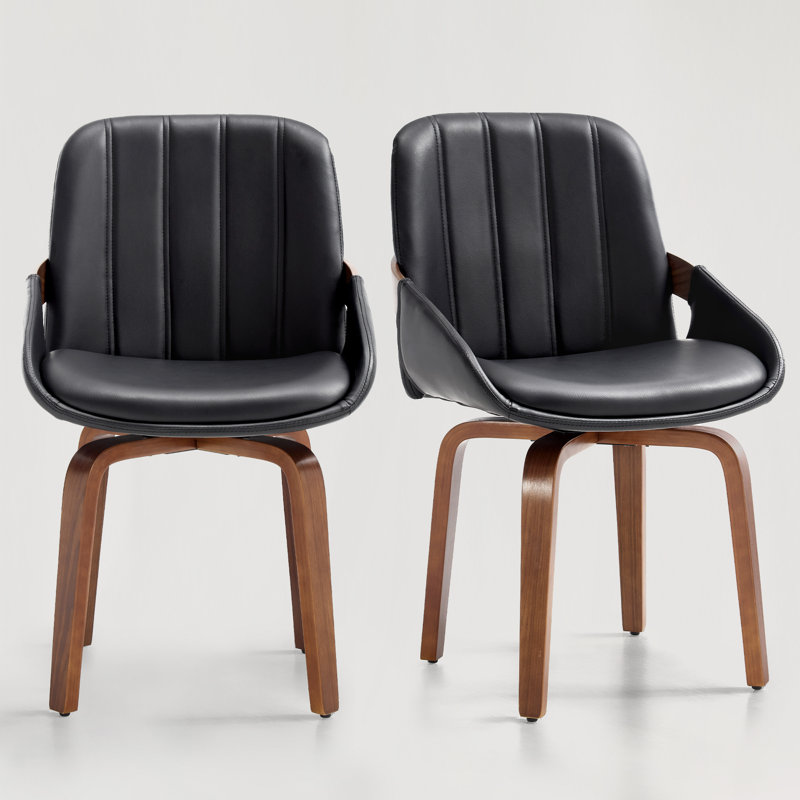 Faux Leather Upholstered Swivel Dining Chairs (Set of 2), 2, Black