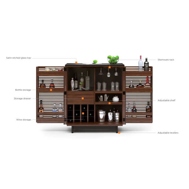 Corridor Glass Bar Cabinet, Natural Walnut