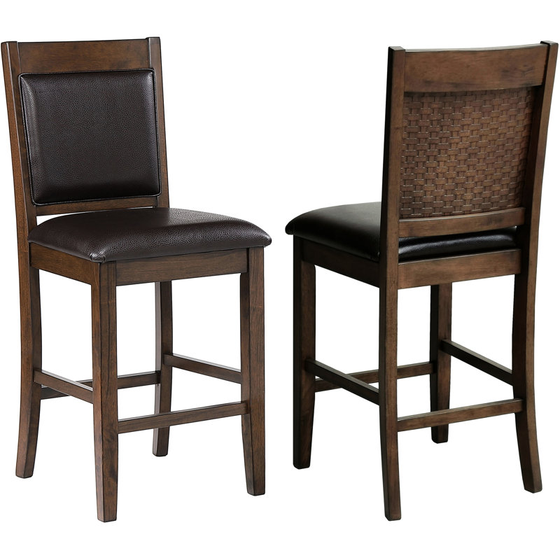Chaise de comptoir de 2 tabourets de bar rembourrés en similicuir noyer avec pieds fuselés, assise et dossier solide pour les coins repas et chaises