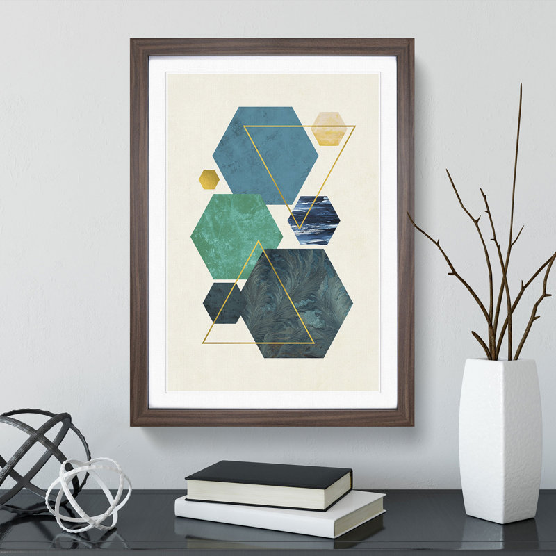Mopdern Shapes No.1 - Picture Frame Graphic Art, 36cm H x 27cm W x 2cm D, Walnut Framed