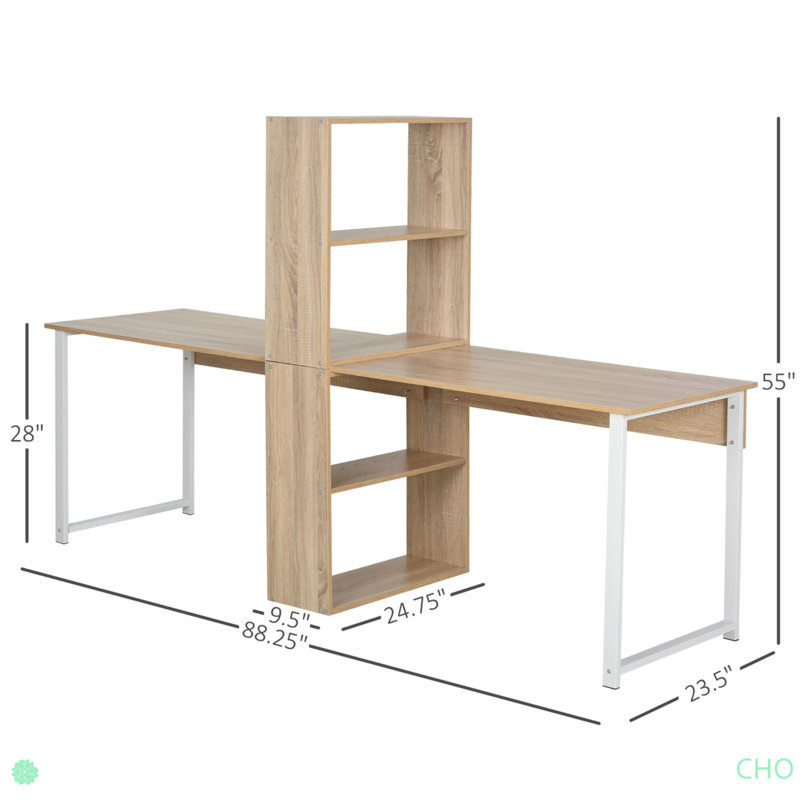 88" Extra Long 2-Person Computer Desk With Storage Shelves Combo, Double Workstation Storage Study Writing Table For Home Office, Bookshelf