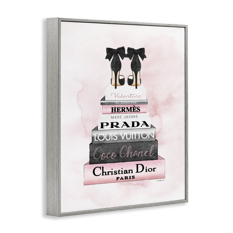 «Heels Pink Silver Bookstack Glam Fashion» par Amanda Greenwood, reproduction d'impression, Estampe numérique Farmhouse