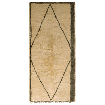 Rug & Kilim One-of-a-kind Hand-knotted 1950s Mid-century Modern Beige 6'6" X 13'11" Runner Wool Area Rug