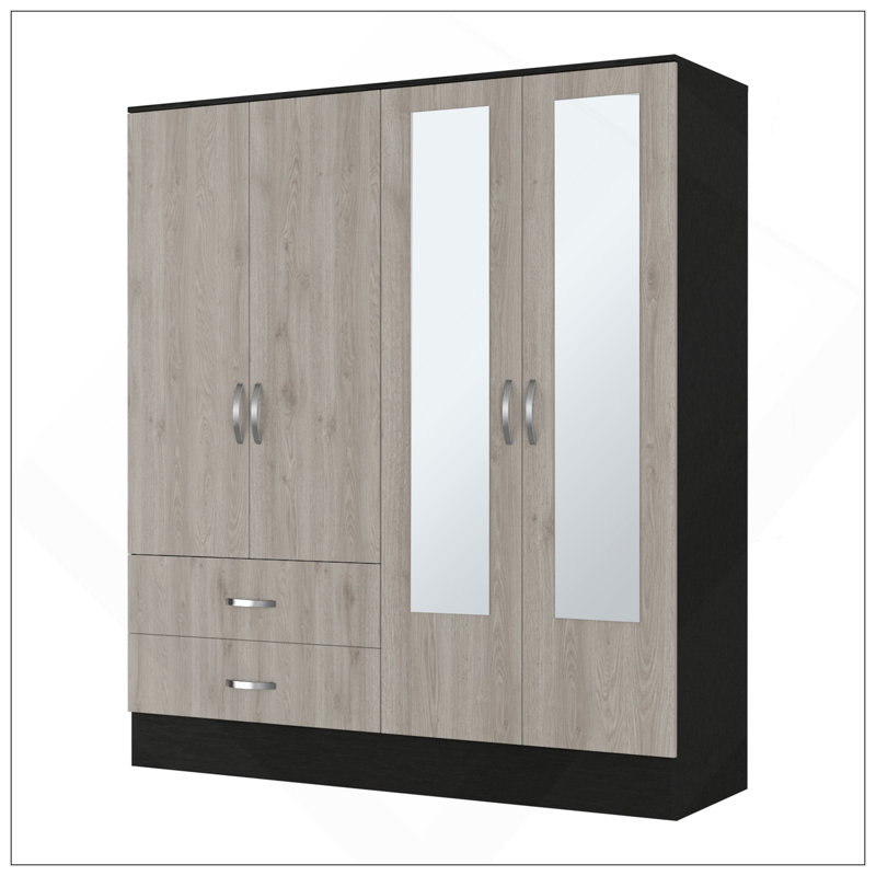 Armoire en miroir Florencia L, deux armoires avec cloisons, noir et gris clair