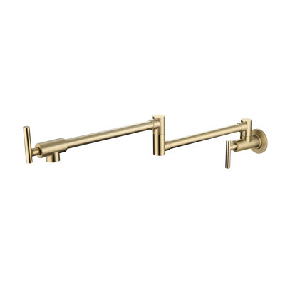 Wall Mounted Folding Pot Filler Faucet - Brushed Gold Look, 360 Rotatable, Brass, Coating, Double Handles For Effortless Water Flow Management Mount Function, Rotation, Brass Build, Corrosion Surface